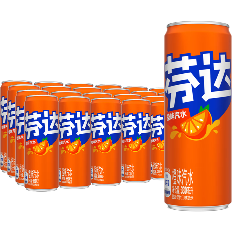 Fanta 芬达 可口可乐（Coca-Cola）芬达Fanta橙味汽水摩登罐碳酸饮料330ml*24罐 整箱装