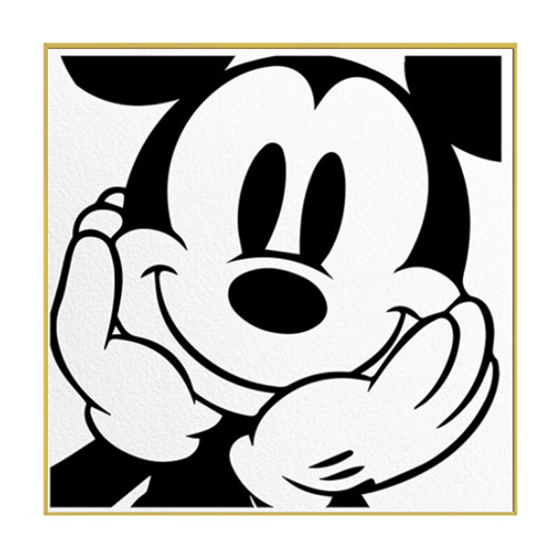 黑白简笔装饰画 免打孔黑白可爱卡通卧室客厅装饰画挂画海报 1_米奇1