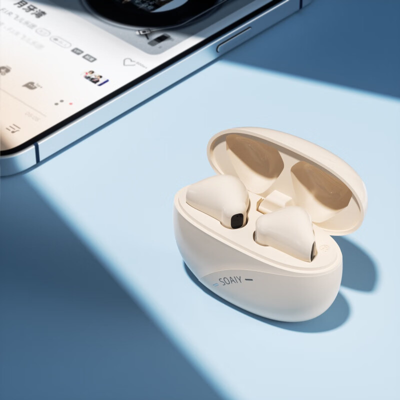 索爱无线蓝牙耳机运动舒适半入耳式蓝牙耳机超长续航2023新款 油彩白(蓝牙5.3)