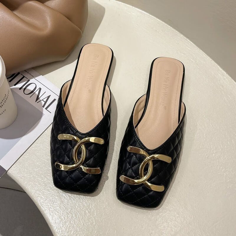 网红拖鞋女夏天外出时尚2024年新款韩版百搭平底包头半拖方头凉拖