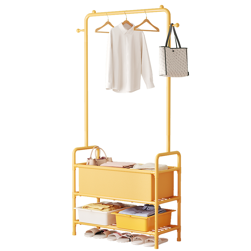 乐活时光 简易立式金属衣帽架落地衣架家用卧室挂衣架多层网格置物架门口玄关鞋架多功能衣服架子 3层-白色【金属网格】