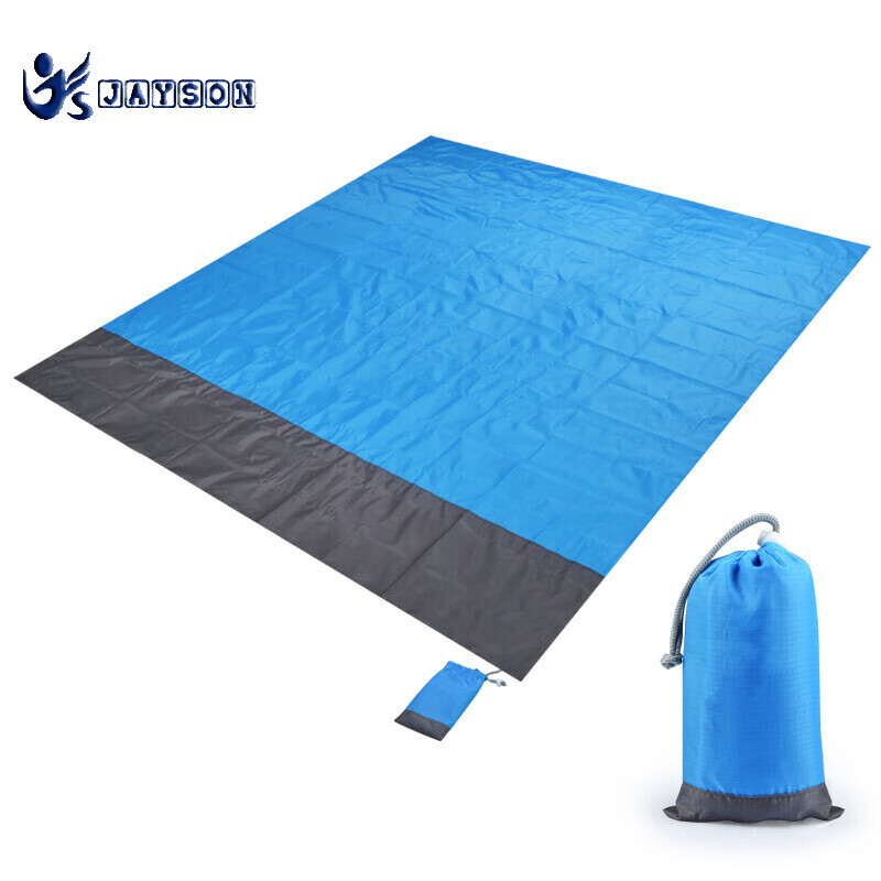 捷昇 户外野餐垫防潮垫子防水沙滩垫帐篷地垫薄款折叠轻便收纳带地钉 蓝灰色 200*210cm