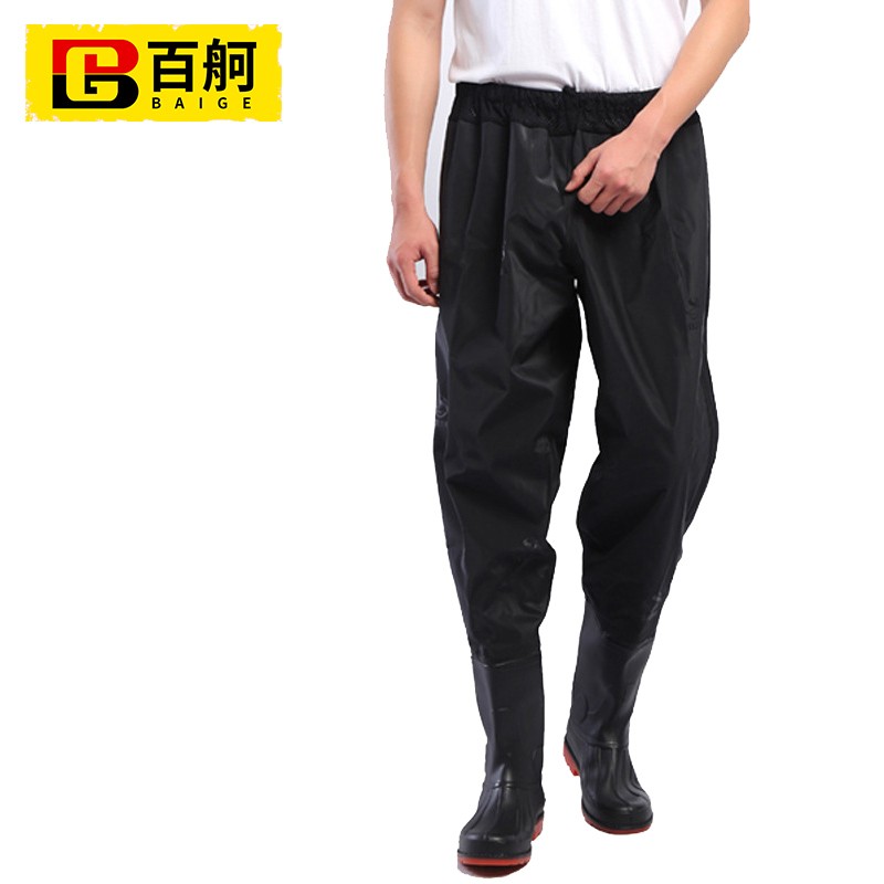 百舸 下水裤半身连体防水户外作业捕鱼裤 带鞋雨裤60丝齐腰款黑色41码