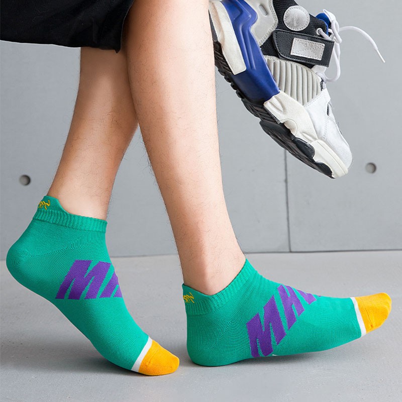 莎兰朵袜子男士短袜纯棉防臭吸汗春秋季全棉运动潮流青少年中学生低腰 纯棉潮短袜-混色5双装 均码