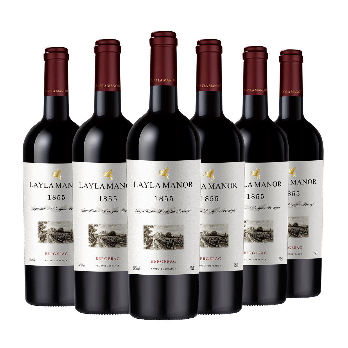 蕾拉【法国LAYLA 】进口红酒14度AOP级老藤干红葡萄酒750mlX6支礼盒装