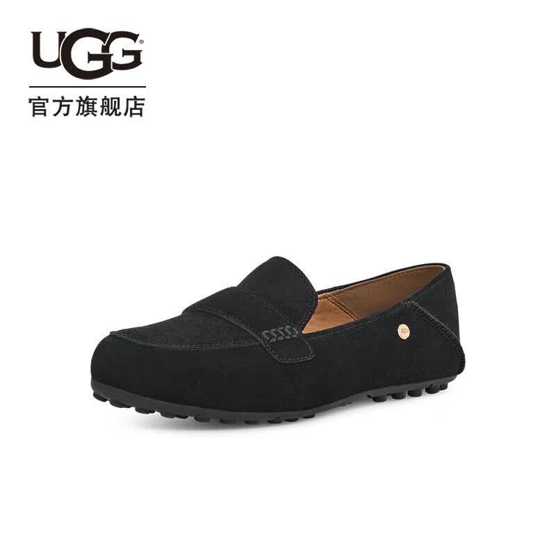UGG春季女士休闲舒适纯色平底乐福鞋双鞋垫时尚单鞋豆豆鞋1147350 BLK | 黑色 37