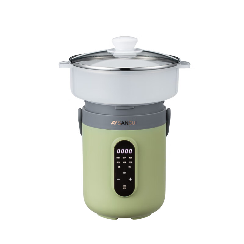 山水（SANSUI）电炖锅隔水炖盅多功能煲汤煮粥锅1-2人便携烧水保温全自动蒸煮一体小炖锅 1.8L不锈钢内胆【炖盅0.6L+蒸笼】 1.8L
