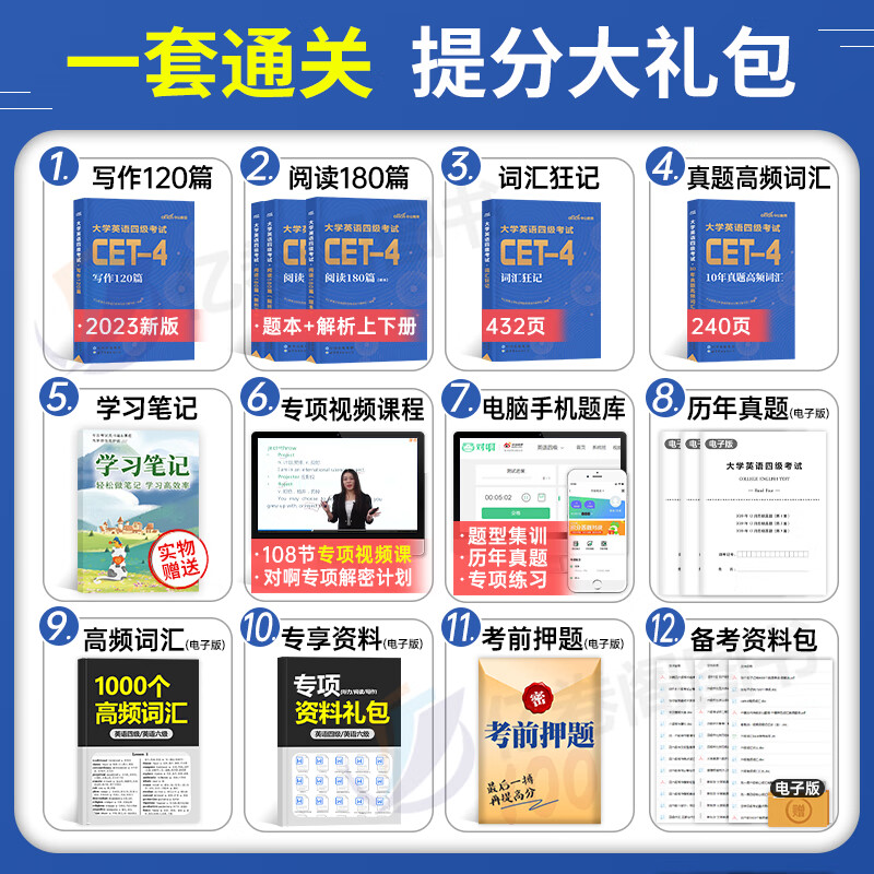 大学英语四级备考2024年6月cet4考试高频词汇书单词复习资料包阅读理解专项训练作文历年真题库试卷2023刘晓燕过闪四六级零基础12