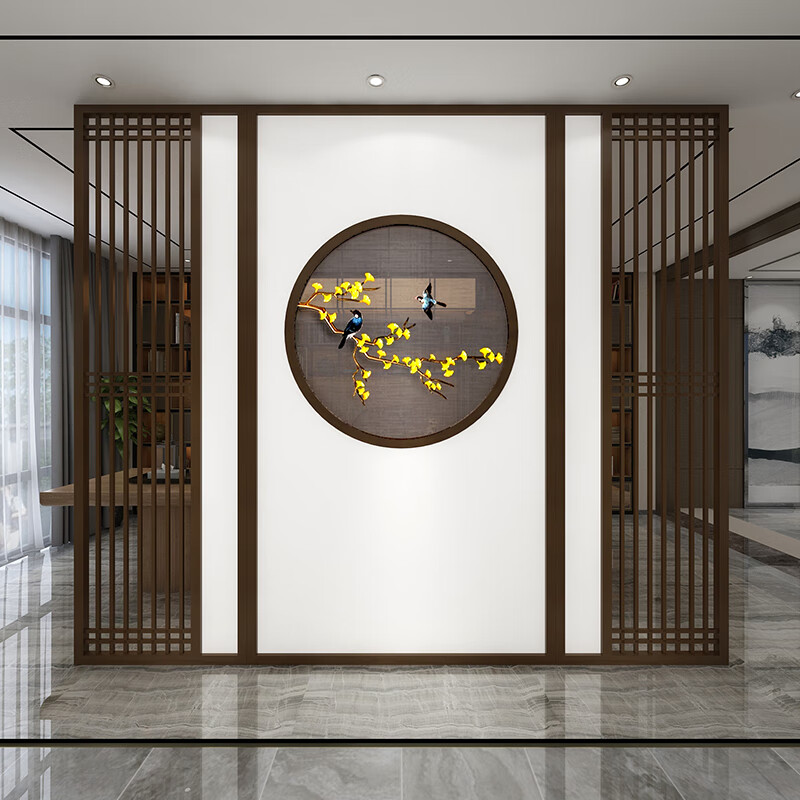 弗拉基米新中式屏风隔断客厅双面刺绣背景墙实木现代简约格栅进门入户