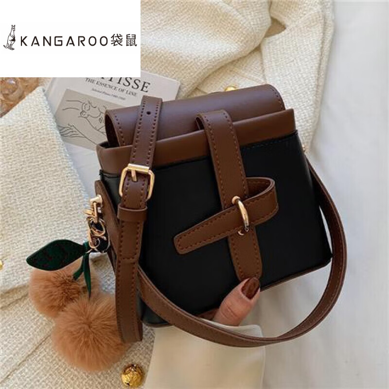 袋鼠(kangaroo)品牌天撞色洋气包精致百搭港风包包女2022新款手提水桶