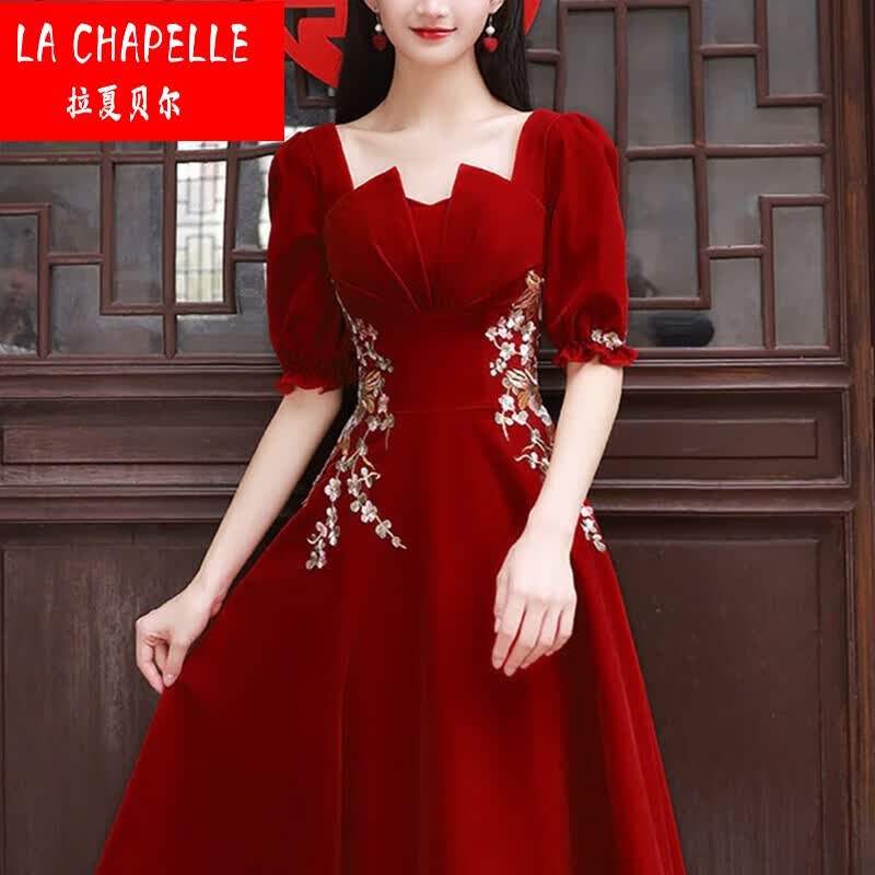 LA CHAPELLE HOMME拉夏贝尔酒红色敬酒服新娘夏季结婚订婚高级晚礼服连衣裙平时可穿 酒红色 L怎么样,好用不?