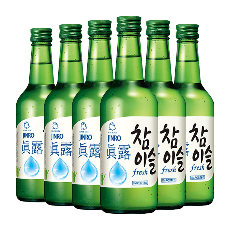 真露（JINRO） 韓國進口 利口配制酒 女士水果酒 微醺低度果 新真露竹炭蒸餾360ml*6瓶