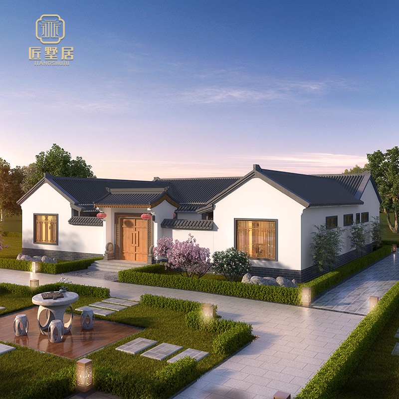 匠墅居 农村自建房设计图一层别墅设计图纸带院中式合院带堂屋2101101