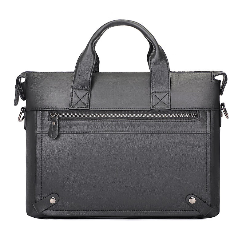 mospoke男包公文包商务包电脑包牛皮包男士皮包潮 黑色