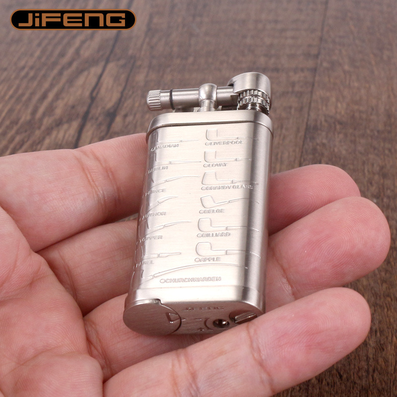 匠本（JIANGBEN）匠本（JIANGBEN）煙斗打火機斜火氣體復古帶煙斗壓棒多功能配件 古銀色