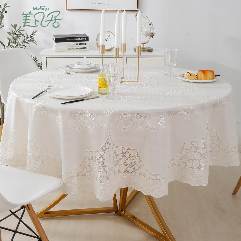 布防水防油防烫防滑桌布欧式轻奢蕾丝隔热餐桌垫圆桌家台布 繁华-珠光