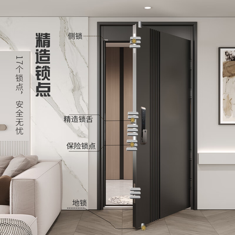 新房入户极简防盗门 现代简约防盗门家用门甲级进户入户门加高门头