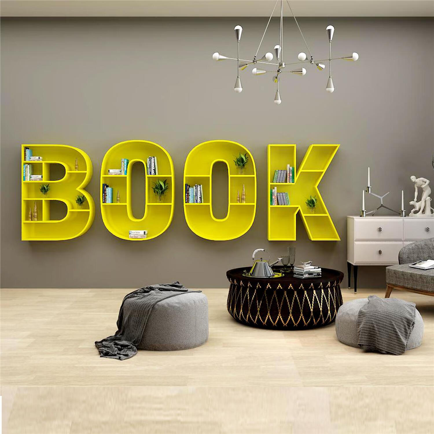 山头林村字母数字书架 铁艺创意字母书架个性定制挂墙落地置物架学校