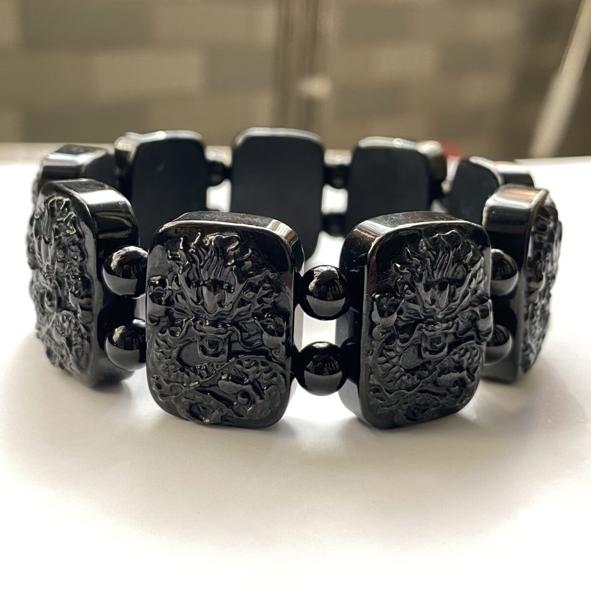 名辉翡翠天然a货翡翠墨翠九龙护主龙牌无事牌手链高档手牌附证书