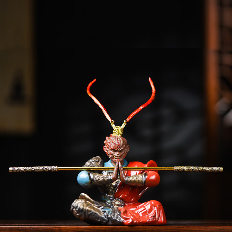 齐天大圣办公室客厅电脑桌倒流香禅意灯圈桌面创意装饰摆件 一念成魔