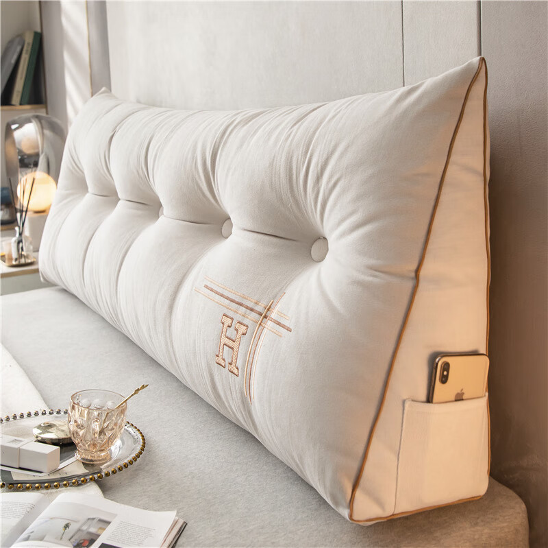 床头靠枕大靠背垫榻榻米床上大靠背床头靠垫三角卧室床 艾琳-典雅白