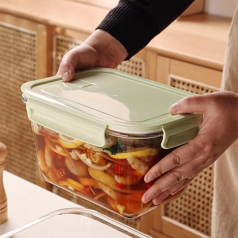 格娜斯（CRISTALGLASS）大容量玻璃保鲜盒饭盒水果便当盒带盖食品级泡菜鸡爪密封容器 保鲜盒含盖1只装2.4L