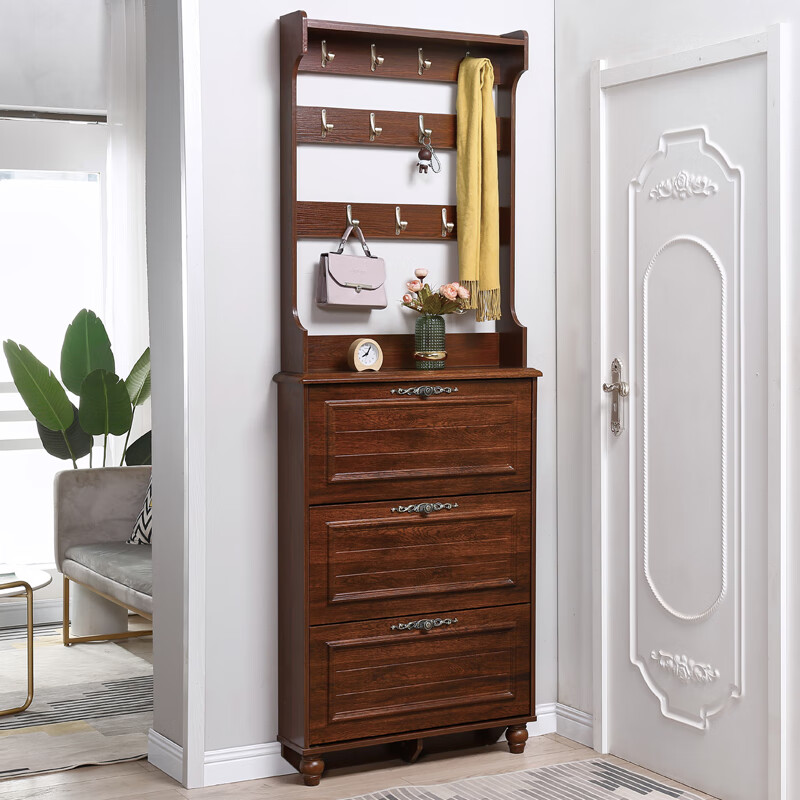 岚沐美式超薄鞋柜带衣架家用多功能简约现代大容量门口省空间翻斗鞋厨