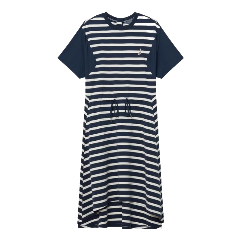 諾帝卡（NAUTICA）【商場(chǎng)同款】女裝春夏新款色織條紋柔軟舒適蝙蝠袖連衣裙42DM03 深空藍(lán)條紋41C L