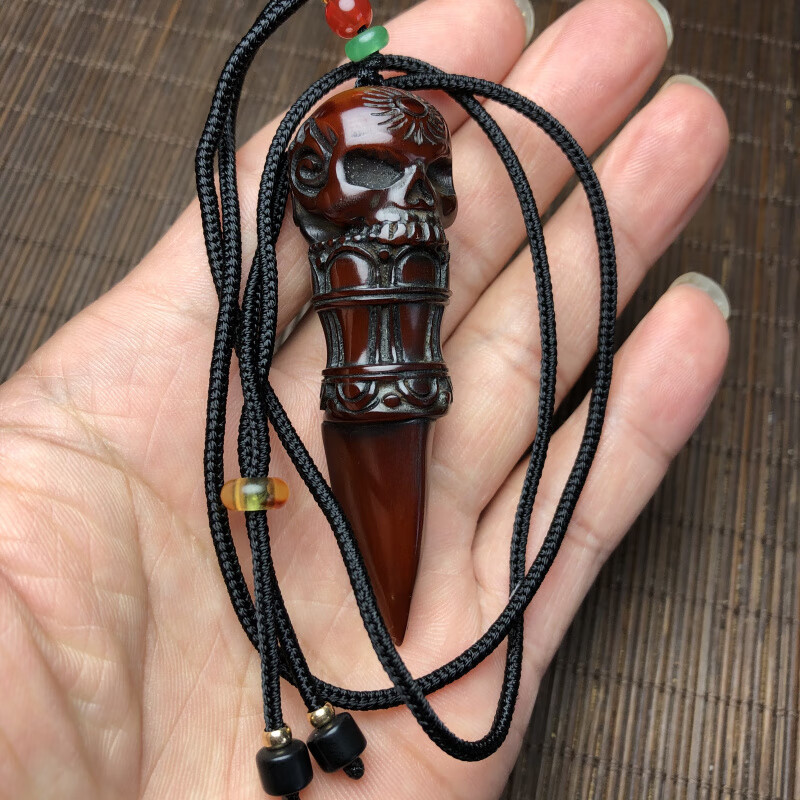 嘉屹耗牛角吊坠牦牛角手把件角雕古玩收藏 (贈挂绳)