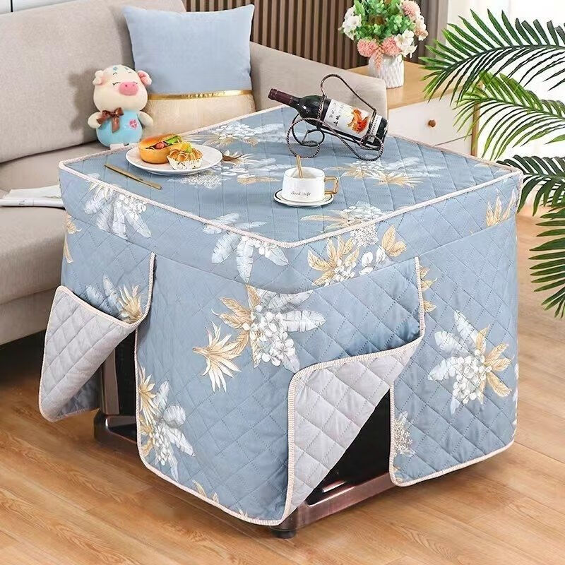 烤火桌子罩套电暖炉桌面布罩正方形桌罩取暖桌罩套 一体无孔-添枝加叶