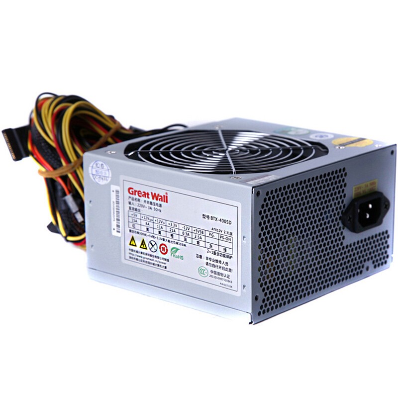 长城（GreatWall）额定300W BTX-400SD电脑电源 （主动式PFC/12cm风扇/智能温控/宽幅）