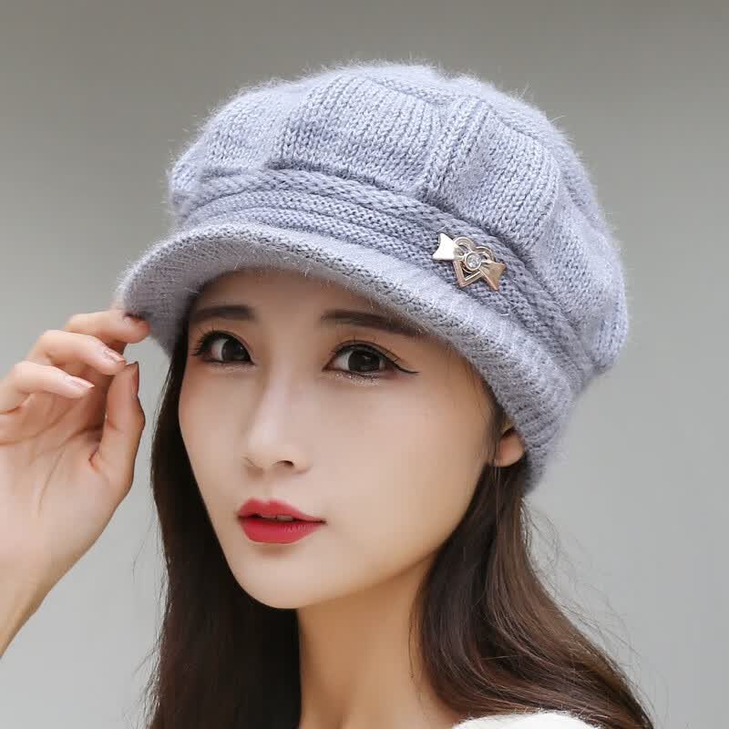 冬季妈妈帽子加绒加厚女针织中老年毛线帽子时尚鸭舌八角帽新款防寒