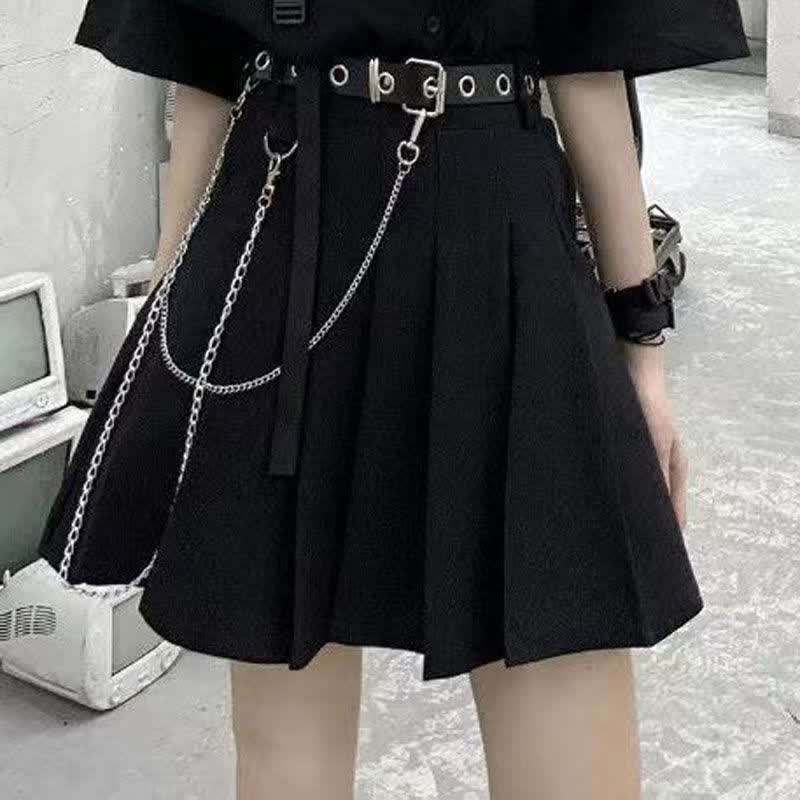 送妹妹礼物女生裙子成年礼服生日群孑jk暗黑系套装女百褶裙2022新款夏短裙辣妹链条高腰a字裙子两 单裙子-（配单排腰带+两链条） M高性价比高么？