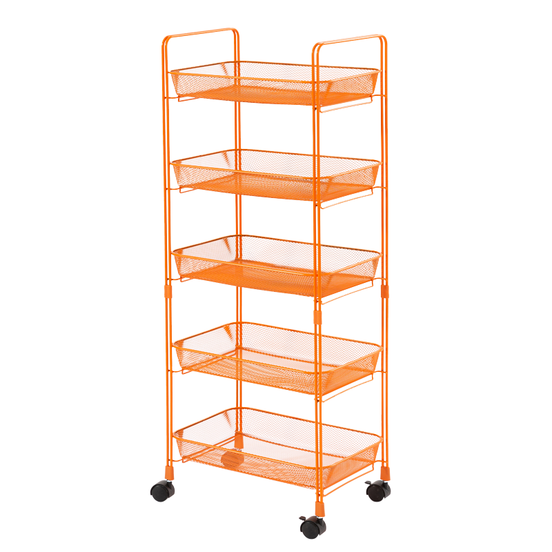网纳 厨房置物架落地网篮小推车 客厅杂物收纳架卧室书房储物架子 五层半光橙WN-7402O2