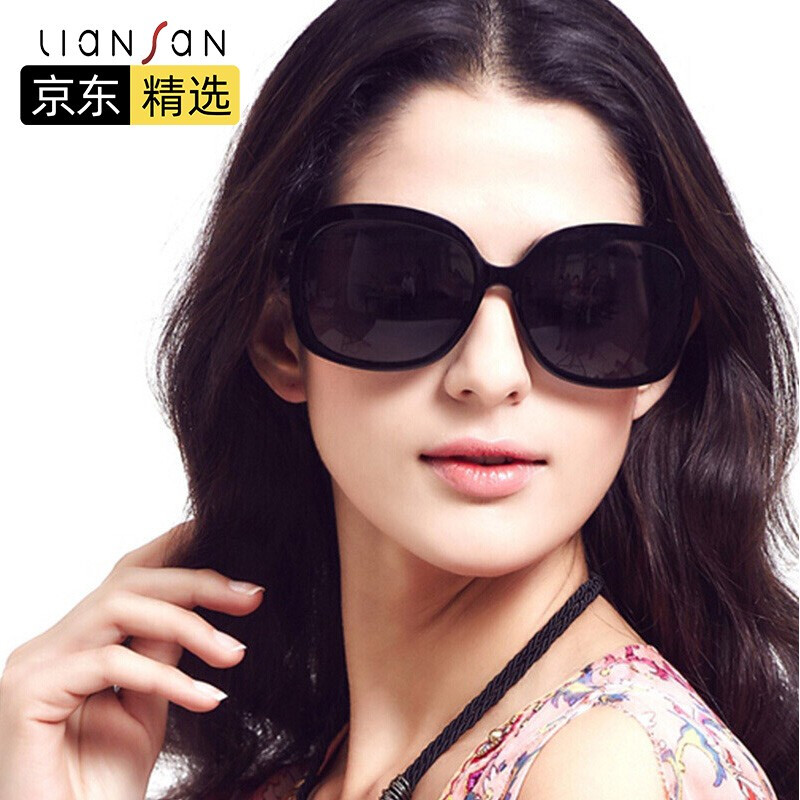 恋上（LianSan）女款眼镜大框修脸偏光太阳镜墨镜女士驾驶镜LSP301 偏光黑色