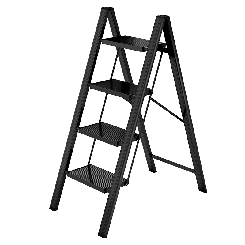 奥鹏家用梯子室内单侧扶手楼梯铝合金人字梯花架置物架四步折叠梯2664F
