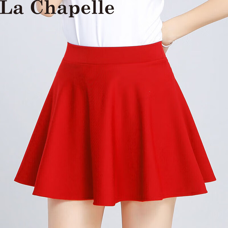 拉夏贝尔新款半身裙韩版短裙女半身裙a字裙子广场舞 大红色 S7080斤