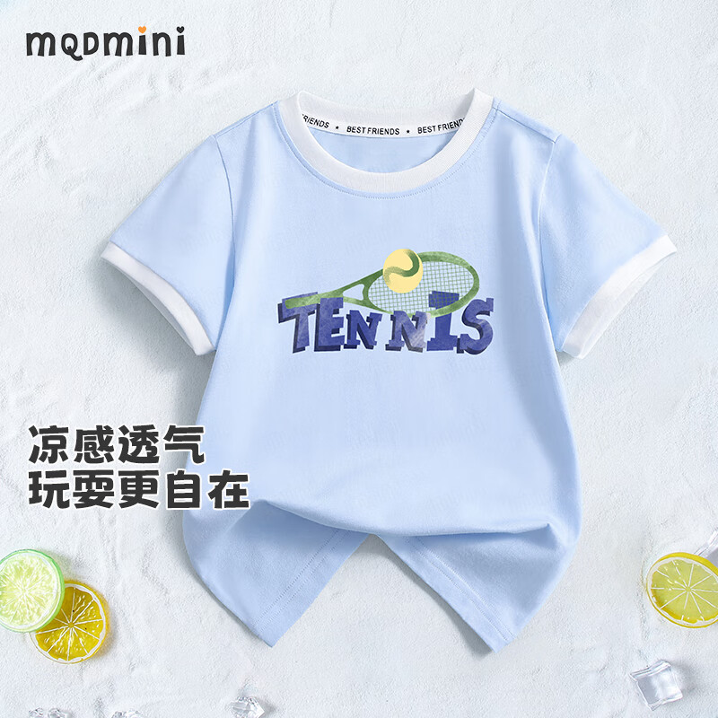 MQDMINI儿童短袖T恤男女童休闲上衣单件童装夏蓝色网球冰
