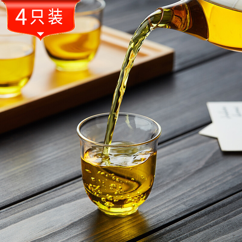 耐热玻璃品茗杯小品杯茶杯主人杯功夫茶杯子茶具茶道配件 75毫升 4只