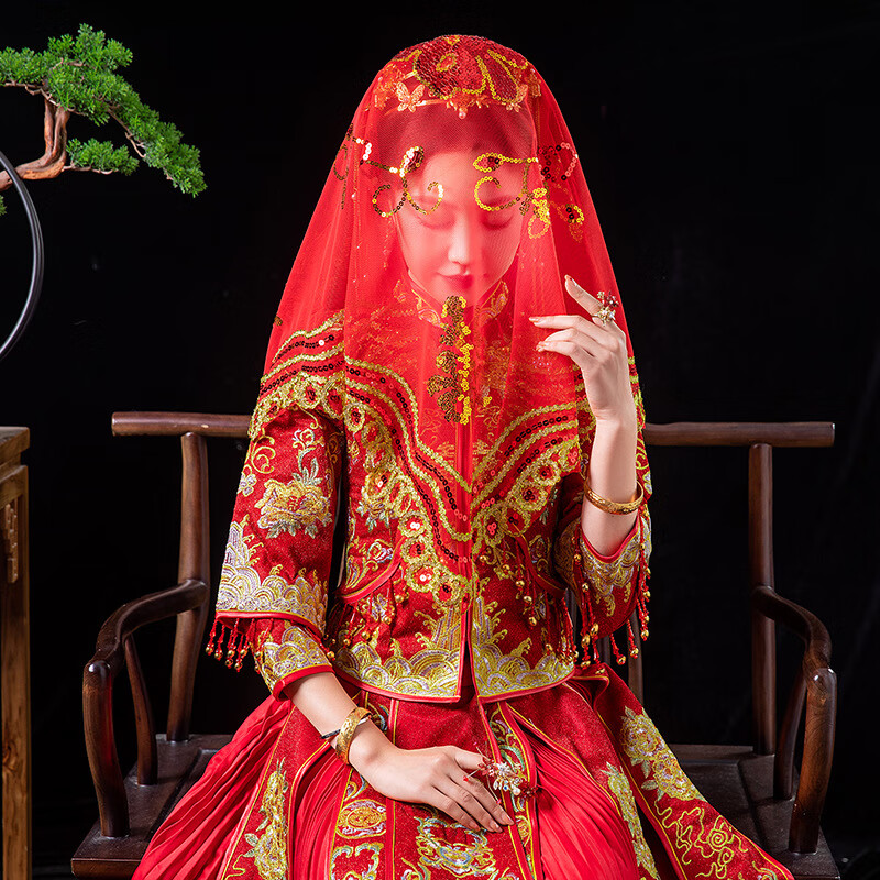 缔晶红盖头新娘结婚苏绣半透明头纱红色网纱秀禾服喜帕中式婚礼用品怎么看?