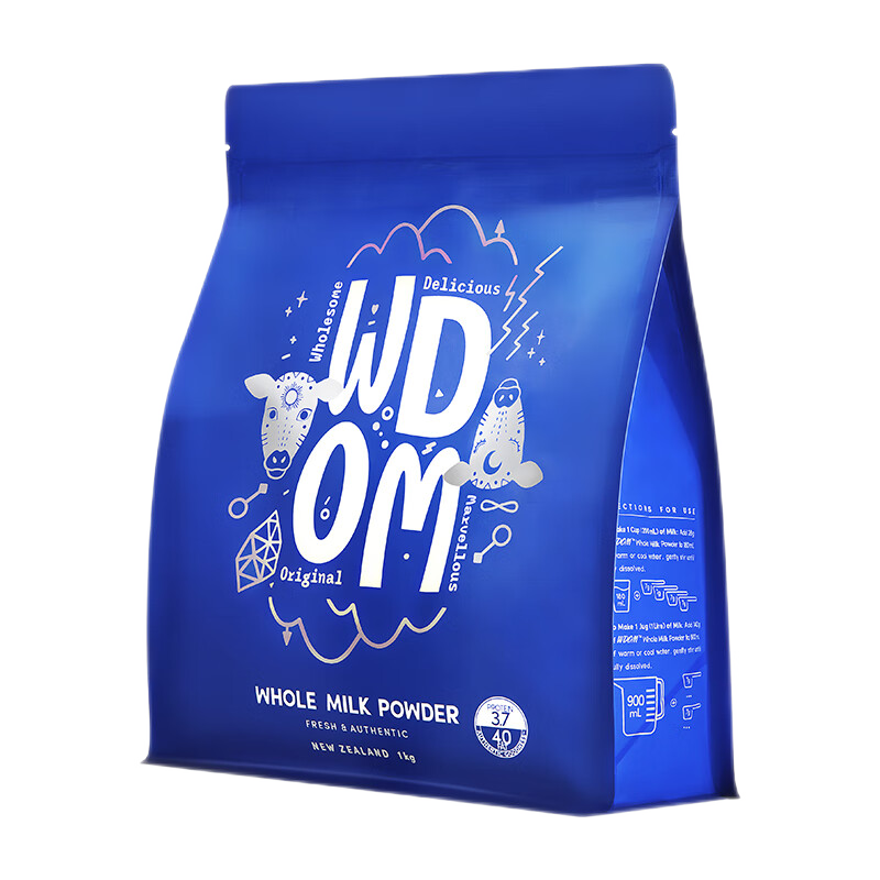 渥康（WDOM）新西蘭進(jìn)口牛奶粉熱泡冷泡皆宜兒童學(xué)生成人中老年乳粉 全脂奶粉1kg*1袋