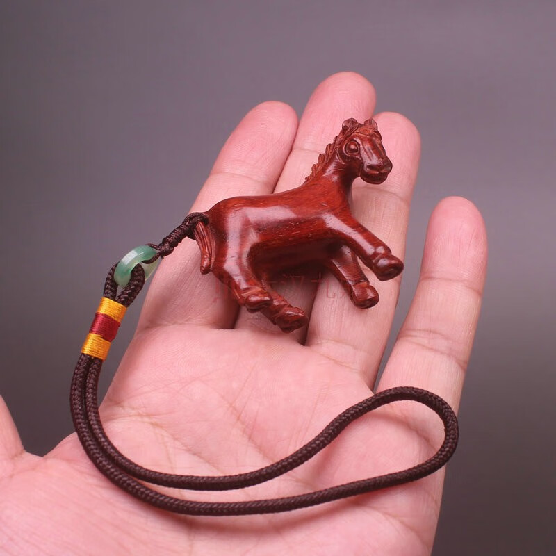项链钥匙扣 马到成功红木马吊坠 动物生肖手把件 挂件款