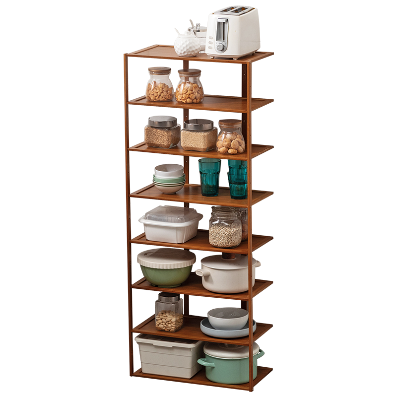 淘之良品 多层简易落地厨房置物架家用厨具架微波炉收纳用品储物架实木防尘家用碗碟架经济型楠竹子调料架 单排款-三层27长