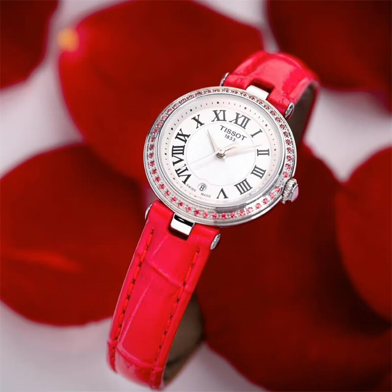 天梭(tissot)小美人系列女表 优雅满天星镶钻贝母盘休闲石英女手表 送