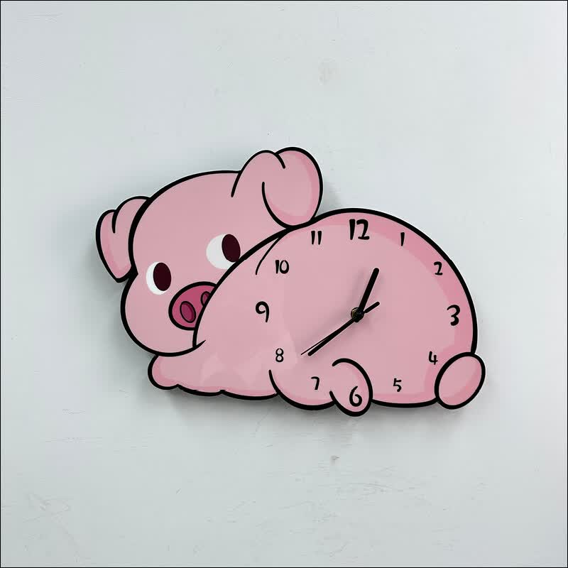 装饰挂墙钟表客厅房幼儿静音时钟挂钟饰 趴着小猪28cm乘40cm推荐尺寸
