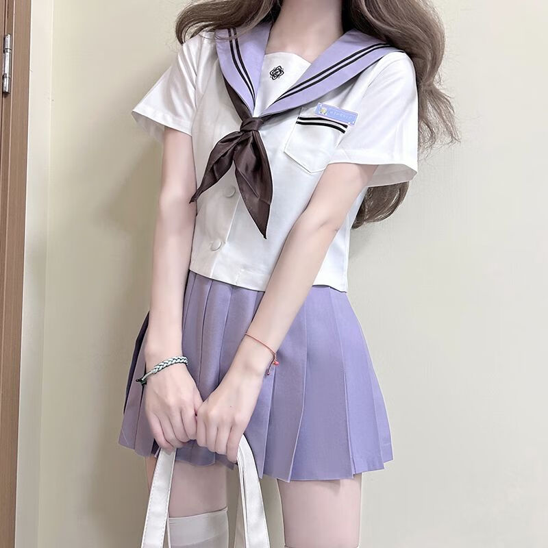 轻音原创水手服jk制服学院风套装短 芋晴中短袖上衣 咖色领巾 名  