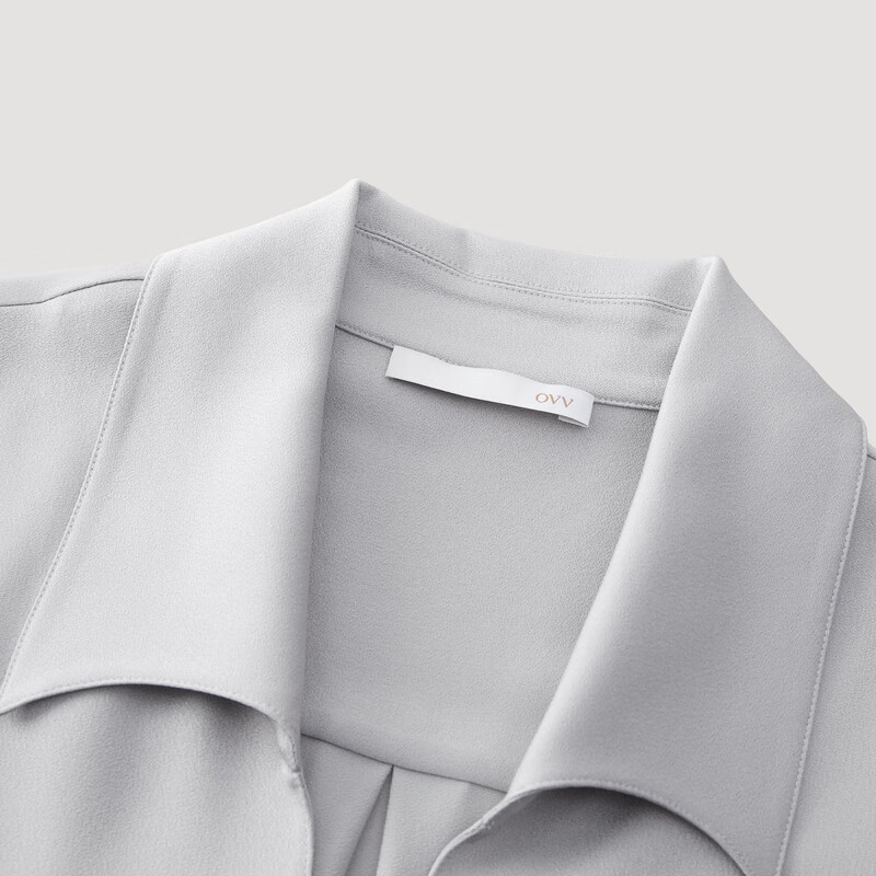 OVV春夏热卖女装优雅缎面醋酸经典翻领长袖衬衫上衣 银色(净色)A2 S