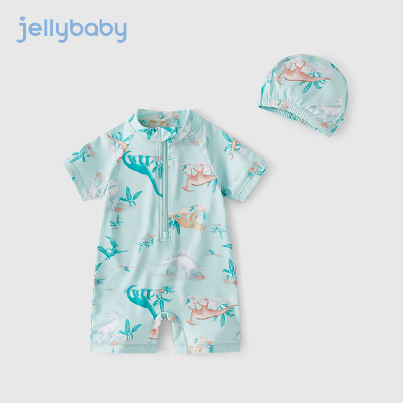 JELLYBABY男童时髦泳装夏季宝宝可爱恐龙短袖游泳衣夏连体泳衣 绿色 130cm属于什么档次？