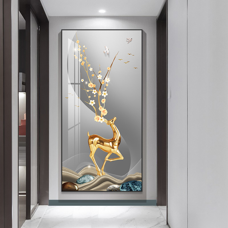 驰沁福鹿玄关装饰画现代简约入户门走廊过道挂画楼梯间好寓意大气壁画