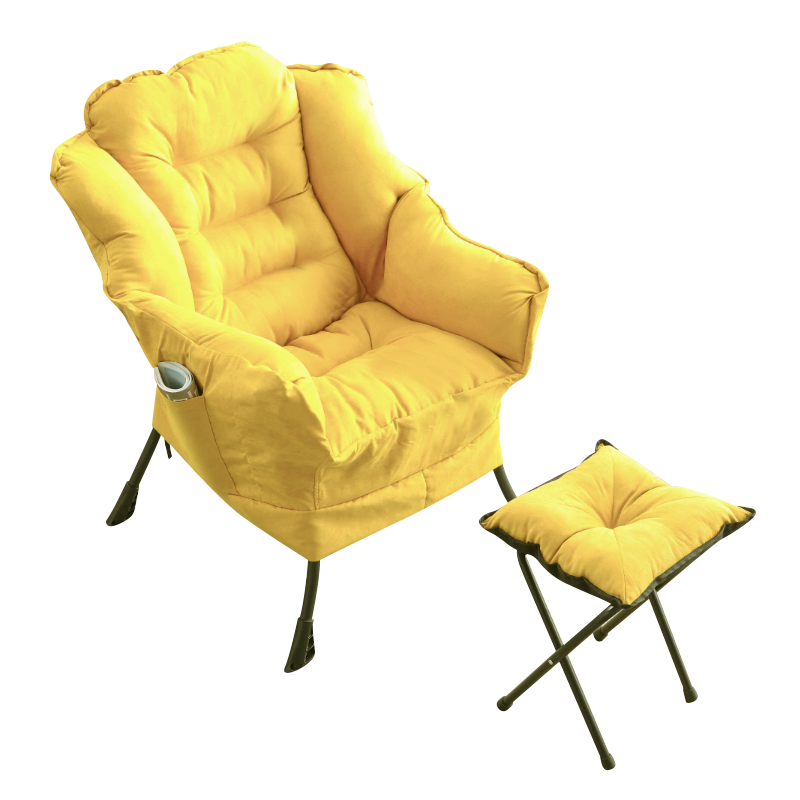 古雷诺斯 懒人椅躺椅子家用单人沙发学生宿舍寝室午休椅子电脑家用阳台休闲折叠躺 N6270-02-黄色+搁脚(鹿皮绒 )